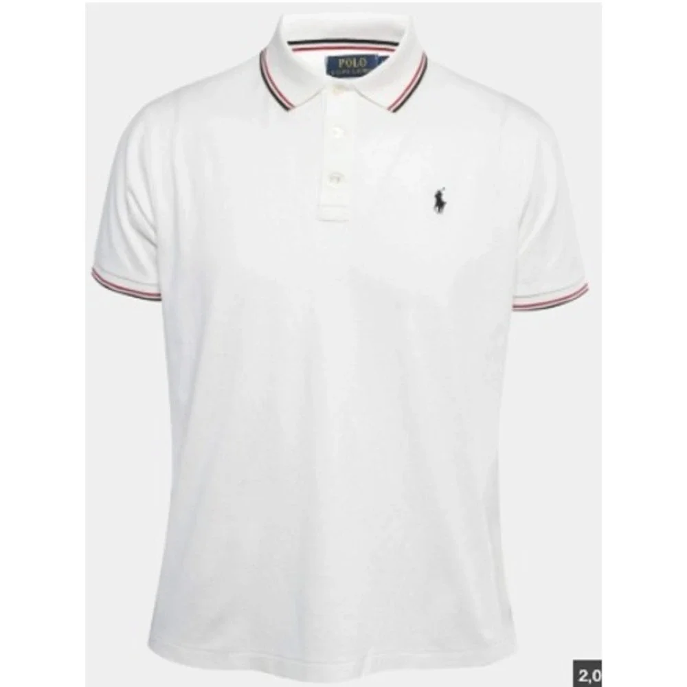Polo Ralph Lauren Custom Slim Fit Polo Shirt Mens XL White Striped Collar Preppy